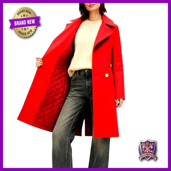 Double-Breasted Peacoat Classic Wool Overcoat Notch Lapel Slim Fit Elegant - Picture 4 of 7